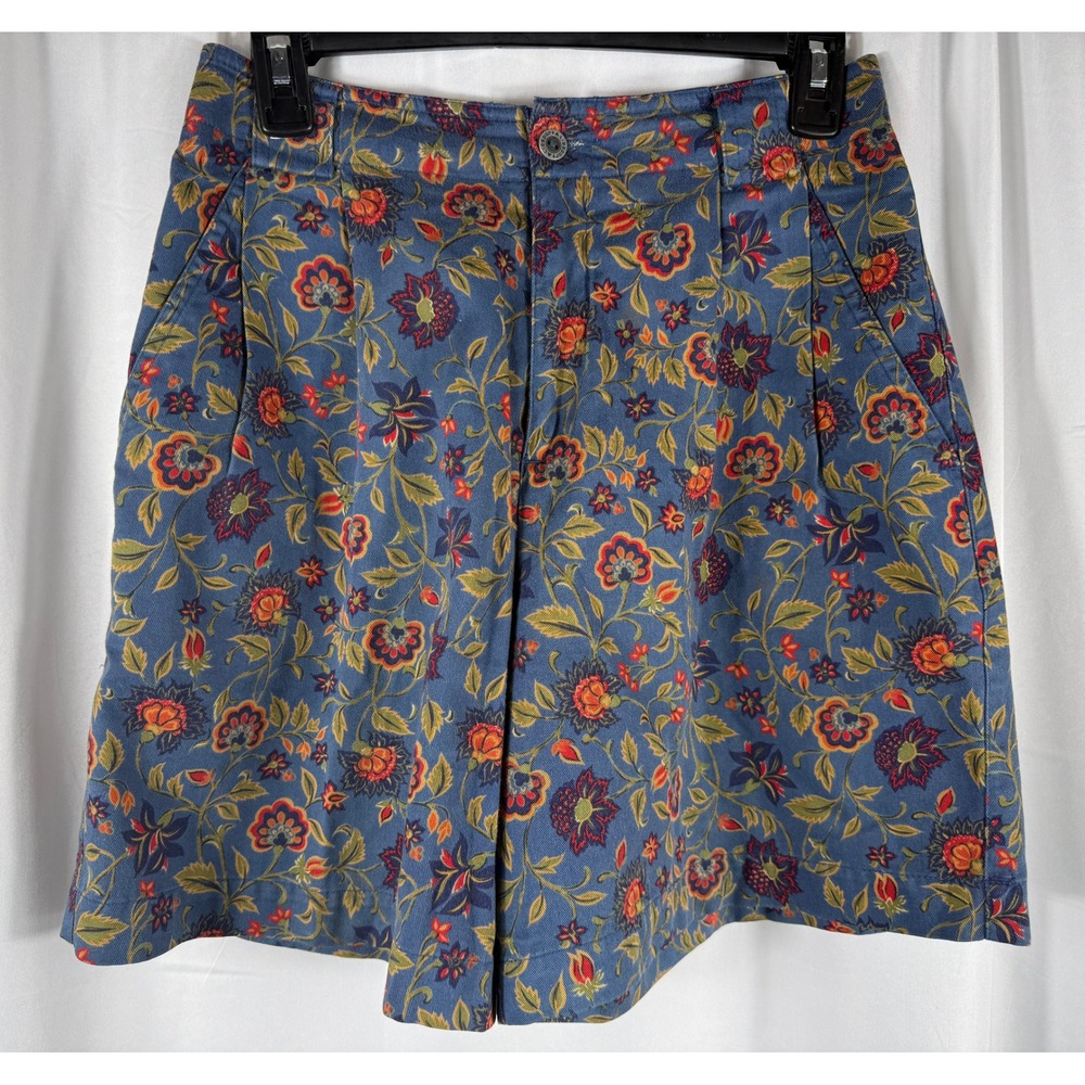 Lizsport Petite Vintage Blue Floral Print High Waist‎ Shorts Women's Size 6